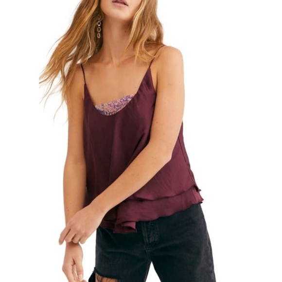 Free People Turn It On Cami plum purple sequins NEW Size Medium - Picture 2 of 7